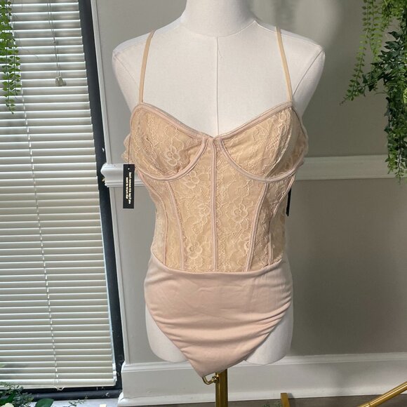 AFRM Tops - AFRM | Cora Lace Bodysuit in Shifting Sand